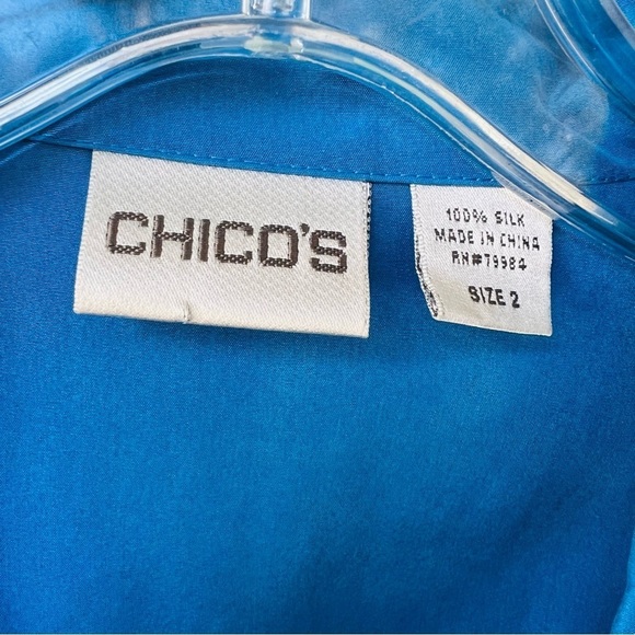 Chico's Jacket Cobalt Blue 100% Silk Flap Pockets Full Zip Lagenlook SIZE LARGE - Picture 3 of 7